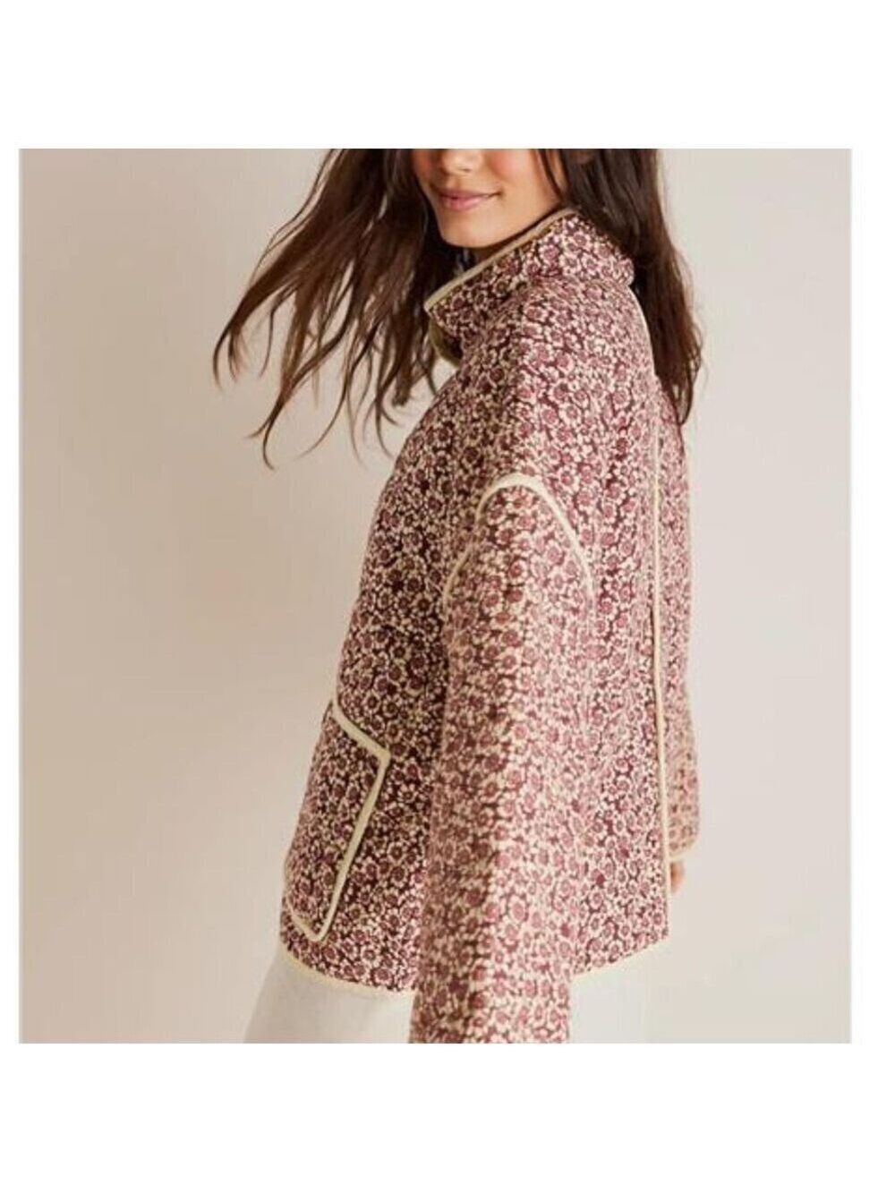 Women's Floral Quilted Puffer Jacket Stand Collar Cropped - Picture 3 of 6
